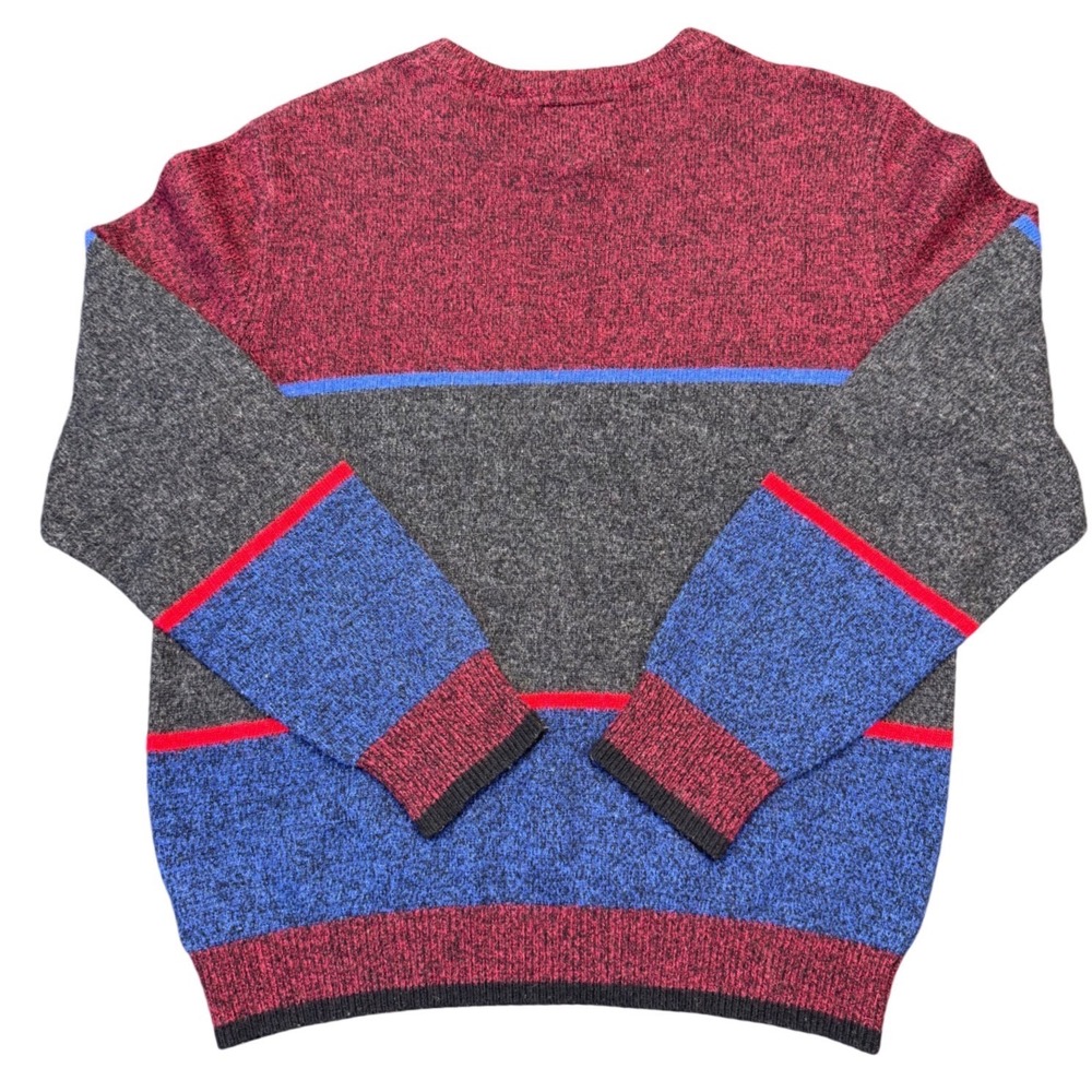 O'Hanlon Mills Mens‎ XL Geometric Colorblock Knit Sweater Burgundy Gray Blue Red - Picture 2 of 6